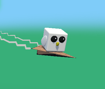 White Owl flying on top of paper airplane infront of green background